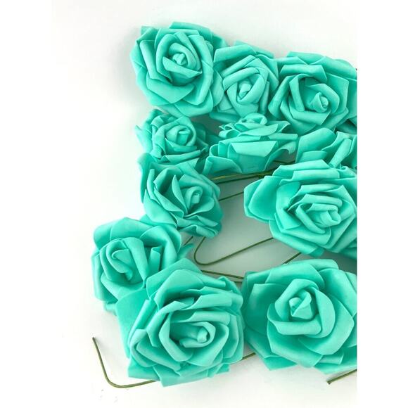 20 PC Mint Green 3" Foam Flower Rose Wire Stem Single NEW Wedding Bridal Parties - Picture 9 of 9